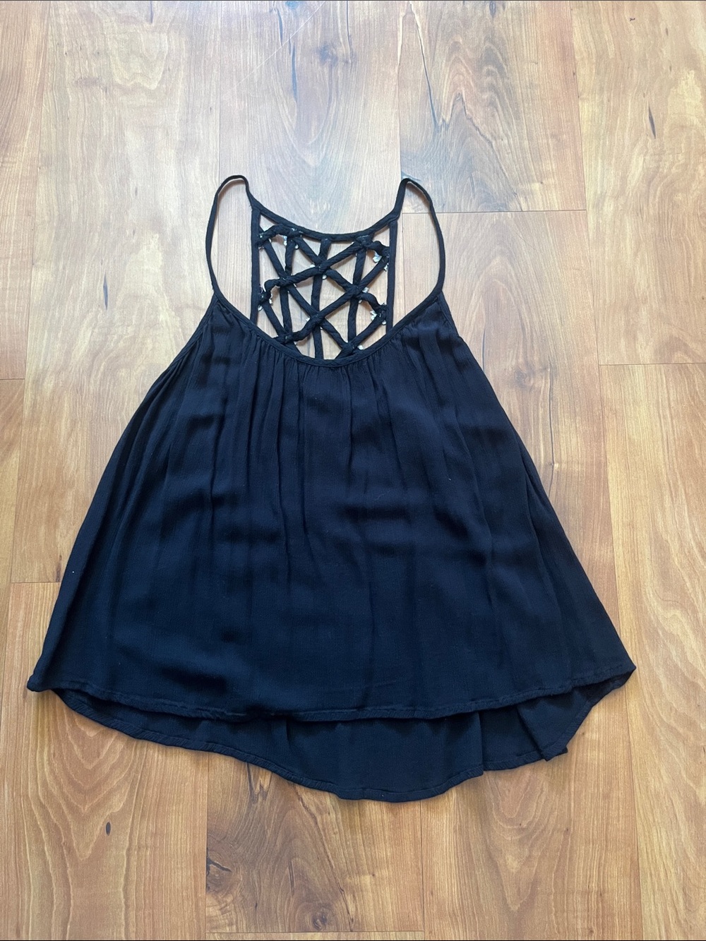 Black Tank Top with Sunflower Back Accents